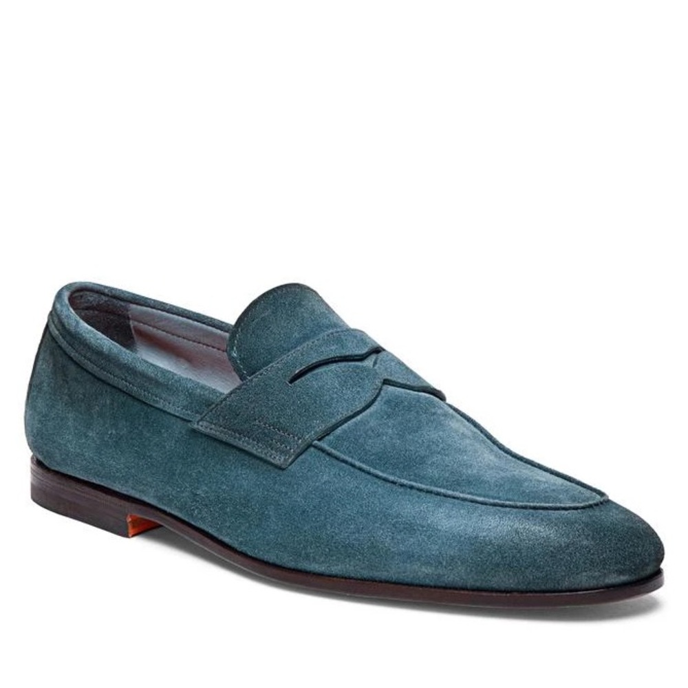 Santoni Carlos Penny Loafers Green Suede NIB Goodyear Welted Sizes 7 & 8 US